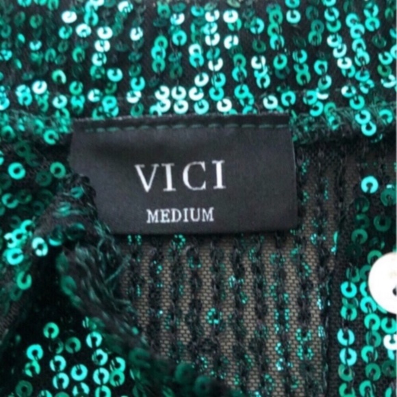 Vici Green Sequin Button Up Blouse - Picture 3 of 6